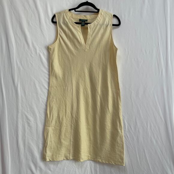 Ralph Lauren Linen Dress Women's 16 Buttery Yellow Sleeveless Knee Length V-Neck - Picture 5 of 5